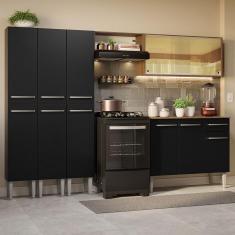 Cozinha Completa Emilly 12 Portas 1 Gaveta MDF 261cm Preto Rustic com Tampo e Pés Reguláveis