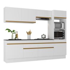 Armário de Cozinha Completa 5 Peças Mp2180 8 Portas 2 Gavetas MDF 252cm Preto Branco Dourado