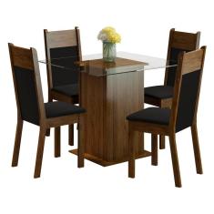 Sala de Jantar Anita Mesa Tampo de Vidro 4 Cadeiras Madesa