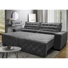 Sofá 2,82m Retrátil E Reclinável Com Molas Cama Inbox Plus Tecido Suede Velusoft Cinza