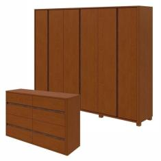 Conjunto de Guarda-Roupa Casal Leder 6 Portas com Pés e Cômoda 8 Gavetas 150x95cm Leder  Frassino