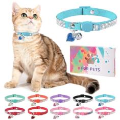 DILLYBUD Coleira de gato de strass com sino, coleira de gato de diamante com fivela de segurança liberação rápida para meninas, meninos, gatinhos pequenos, filhotes de animais de estimação, coleiras