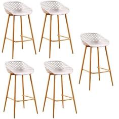 Conjunto com 5 Banquetas Alta com Encosto e Apoio para Pés Clarice Nude