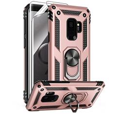 Androgate Capa para Samsung Galaxy S9 com protetores de tela HD, suporte de anel de metal de nível militar com suporte de 4,5 m, capa à prova de choque testada contra quedas para Samsung Galaxy S9