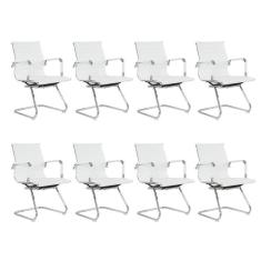 Kit com 8 Cadeiras Esteirinha Presidente Escritório Fixa Branco