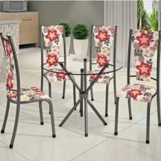 Conjunto De Mesa Redonda Tampo De Vidro 4 Cadeiras Dubai - BM Móveis T