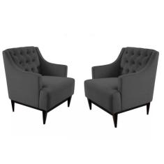 Kit 02 Poltronas Decorativa Clássica Capitonê Suede Preto - DS Móveis