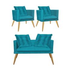 Kit 02 Poltrona e Namoradeira Sofá Lucia Confort Com Almofada Sala Rec