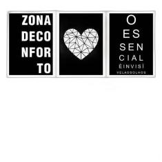Kit 3 Quadros Decorativos Zona De Conforto Coração 34x23cm