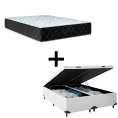 Cama Baú Casal 138 Bipartido Tecido Sintético Branco Com Colchão Marrocos - Poliéster - Espuma D33 30cm