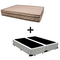 Cama Box Casal 138 Bipartido Tecido Sintético Branco Com Colchão Polônia Bello Box - D28 65x138x188
