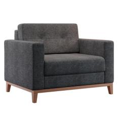 Poltrona Living Pés e Base em Madeira Linho Cotton Grafite - Mobly