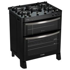 Fogão Esmaltec Diamante Glass 5 bocas Preto com Duplo Forno e Timer Sonoro