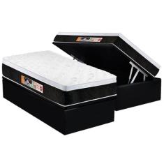 Cama Box Baú Solteiro: Colchão Espuma D45 Castor Black e White Air Eur