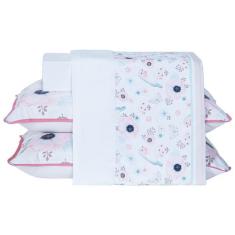 Jogo de Cama Lençol Pássaros Branco CASAL PADRÃO 04 Peças Percal 200 F