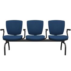 Cadeira Longarina 3 Lugares Aeroporto Recepção Preto Baixa Flexi P03 Poliéster Azul - Lyam