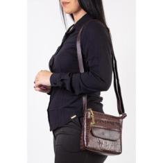 Bolsa transversal de couro croco Maura - Whisky-Feminino