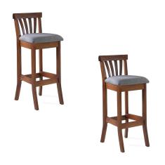 Kit 2 Banquetas Alta Madeira Maciça Bakeri Linho Cinza/Imbuia - Gran Belo