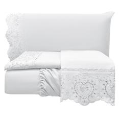 Jogo Lençol Casal Passione Bordado Inglês 4pç 100% Poliéster - Branco