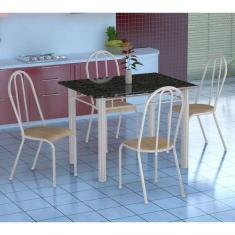 Conjunto De Mesa Genova Com 4 Cadeiras Alicante Branco E Nature Bege -
