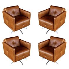 Kit 4 Poltronas Giratória para Sala de Estar Astana Couro Marrom - Gran Belo