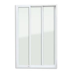 Porta de PVC de Correr 210x180cm Com 3 Folhas e Vidro liso Temperado ITEC Brimak Branco
