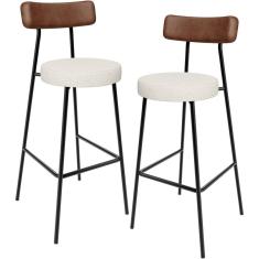 Kit 02 Banquetas Alta Cozinha Sala Jantar Milão L02 Couríssimo Marrom Linho Champagne - Lyam Decor