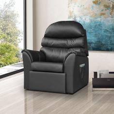 Poltrona do Papai Reclinável Retrátil em Corino Preto