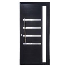 Porta Pivotante de Alumínio 210 x 120cm com Friso e Visor 30 Esquerda Esquadrias Bergame Preto