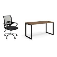 conjunto de mesa munique carvalho 150 cm com cadeira de escritório secretária giratória javix preta