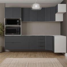 Cozinha Modulada 7 Peças sem Tampo sem Rodapé Ipanema Cabecasa Madeiramadeira Grafite Trama