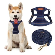 CHEDE Arnês para cães com padrão simples sem puxão - Peitoral para cães leve e macio, conjunto de coleira e coleira para cães pequenos ajustáveis, com guia para cães, adequado para filhotes de cachorro pequeno e médio