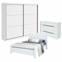 Conjunto de Guarda-Roupa Casal Toronto Plus e Cômoda Urban e Cama Casal Reali   Branco