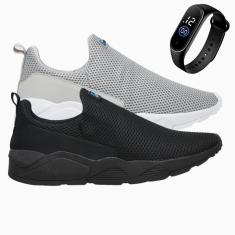 Tênis Masculino Esporte Leve e Macio Academia Caminhada Corrida Kit 2 par + Relógio-Masculino
