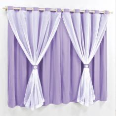 Cortina 2 Mts Sala Quarto Malha Com Voal Trilho Suisso Baratissima Lilás