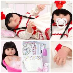 Boneca Reborn Realista Morena 46cm Olho Castanho 13 Itens - Cegonha Re