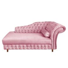 Divã Chesterfield Juliette 160cm Pés Chanfrado Veludo Rose