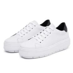 Tênis Feminino Casual Plataforma Flatform Branco Traseirinha Preto - M