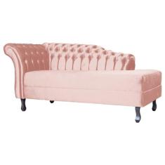 Recamier Decorativo Divã Styllus Lado Direito Veludo Rosa Pés Madeira 