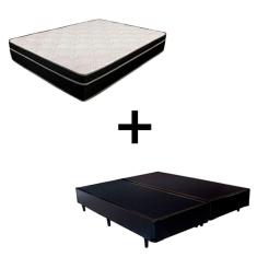 Cama Box Casal 138 Bipartido Tecido Preto Com Colchão Paris Molas Preto 66x138x188