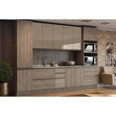 Cozinha Modulada Completa Maxxi 7 Peças (2Aéreos+2Balcões+2Paneleiros+1Complemento) C7P14 Nogal - Kappesberg
