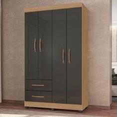 Guarda Roupa Solteiro 4 Portas Pederneiras Nature Grafite