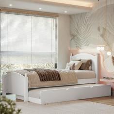 Cama Solteiro De Madeira Maciça e Mdf Com Cama Auxiliar Woodstore (Branco)