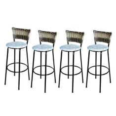 Jogo 4 Banqueta Alta Para Cozinha Ratan Cappuccino Premium Preta Estof