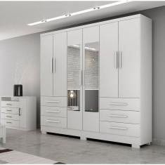 Guarda Roupa Casal Com Espelho 6 Portas 6 Gavetas Dakar Novo Horizonte Branco