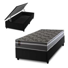 Conjunto Box Baú Preto Miami Cinza 88x188x69 Espuma D33