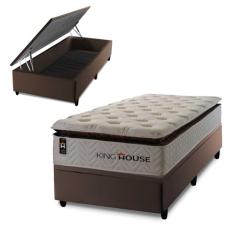 Conjunto Box Baú Marrom New York Branco 96x203x80 c/ Molas Ensacadas