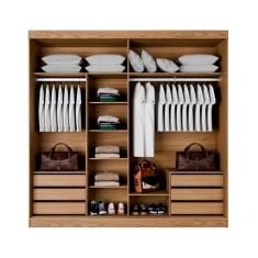 Guarda-Roupa Casal com Espelho Valência 2 Portas 6 Gavetas Carvalho