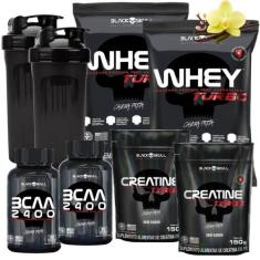 Kit Black Skull: 2x Whey Turbo 907g + 2x Creatina Refil 150g + 2x Bcaa
