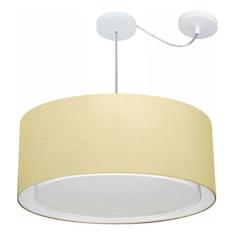 Lustre Pendente Cilíndrico Com Desvio Md-4311 Cúpula Em Tecido 60x30cm Algodão Crú - Bivolt